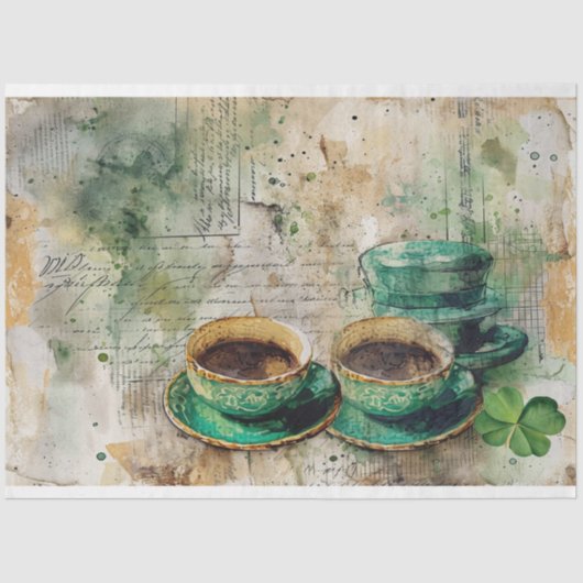 St. Patrick Coffee Kleeblatt Vibe Collage Harmony Seidenpapier (Vorderseite)