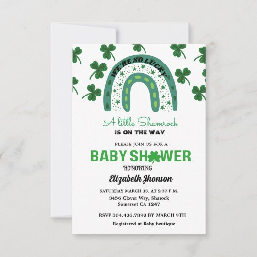 St Patrick Day Baby Dusche Einladung (Vorderseite)