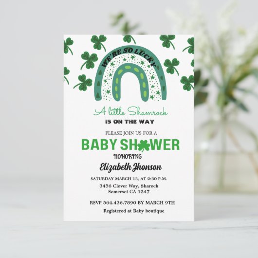 St Patrick Day Baby Dusche Einladung (Stehend Vorderseite)