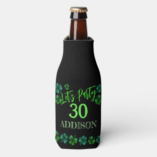 St Patrick Day Birthday Lasse Party Kleeblatt Flaschenkühler (Flaschenvorderseite)