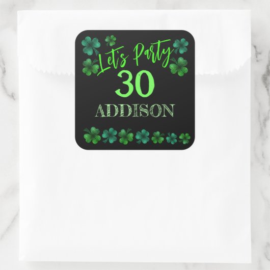 St Patrick Day Birthday Lasse Party Kleeblatt Quadratischer Aufkleber (Tasche)