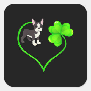 St Patrick Day Boston Terrier Dog Mama Vater Kleeb Quadratischer Aufkleber