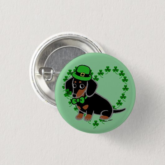 St. Patrick Day Dackel Cartoon 3 Button (Vorne & Hinten)