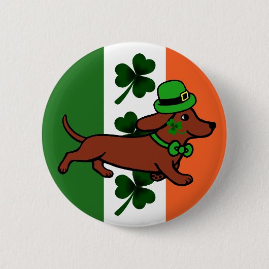 St. Patrick Day Dackel Cartoon 7 Button (Vorderseite)