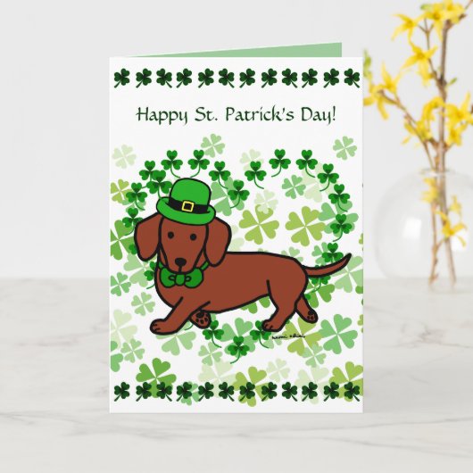 St. Patrick Day Dackel Cartoon Karte (Gelbe Blume)