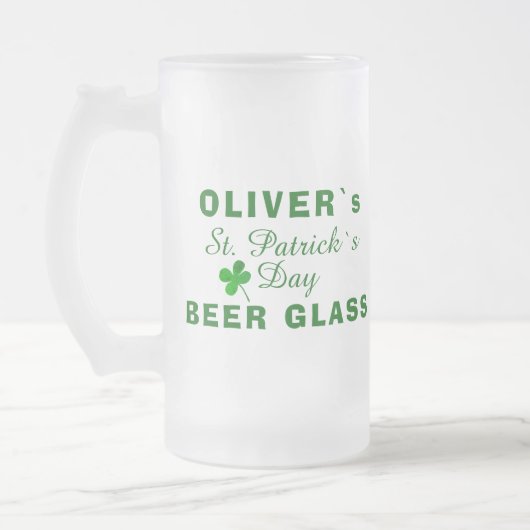 St Patrick Day Green Clover Name Mattglas Bierglas (Links)