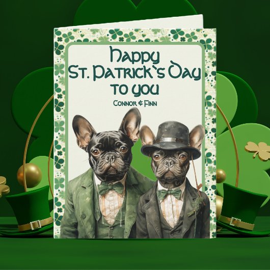 St Patrick Day Irish Frenchie Dog Duo Karte