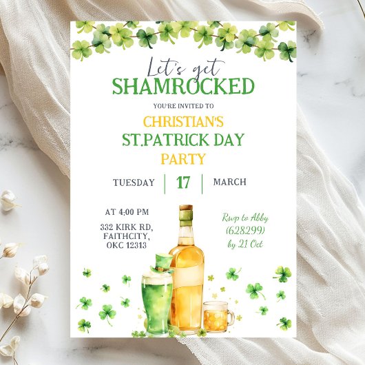 St Patrick Day Let's Get Shamrocked Party Einladung