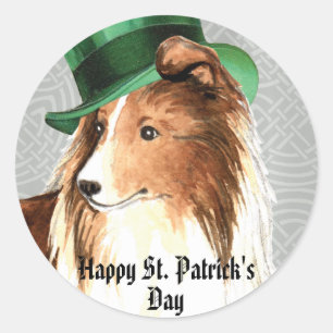 St. Patrick-Day Sheltie Runder Aufkleber