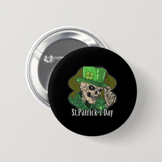 St Patrick Day Skeleton Clover Fun Sarcastic Button (Vorne & Hinten)