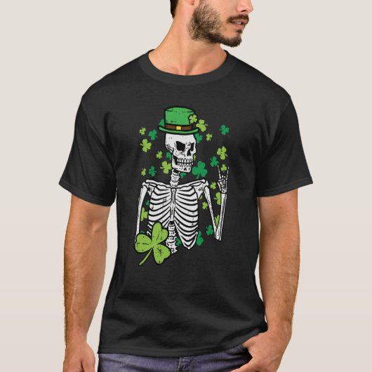 St Patrick Day Skeleton Rock Saint Paddys Rocker M T-Shirt (Vorderseite)