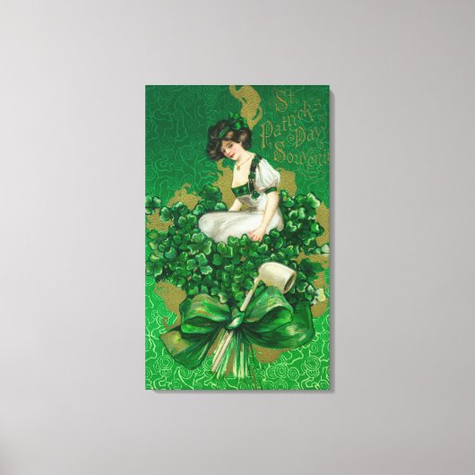 St. Patrick Day Souvenir Frau auf Clover Scene Leinwanddruck (Vorderseite)