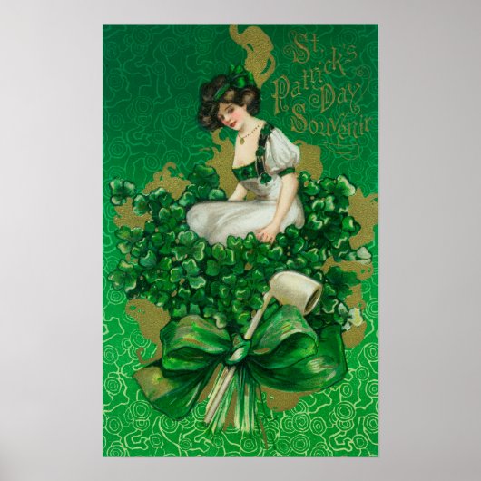 St. Patrick Day Souvenir Frau auf Clover Scene Poster (Vorne)