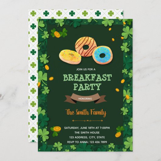 St Patrick donut Frühstückthema Einladung (Vorne/Hinten)