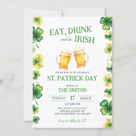 St Patrick Eat, Drink, and be Irish Party Einladung (Vorderseite)