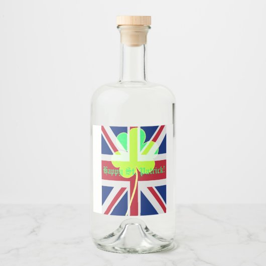 St. Patrick Flag Irish Kleeblatt Union Jack Funny Alkoholflaschenetikett (Vorderseite)