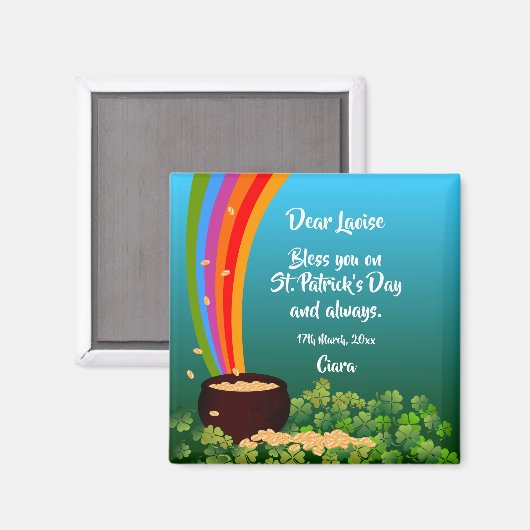 St. Patrick glückliche Klee, Regenbogen und Topf a Magnet (Vorderseite/Rückseite)
