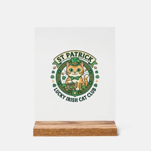 St. Patrick Glücklicher Irischer Katze Süße Katze Acrylschild (Vorderseite)