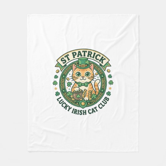 St. Patrick Glücklicher Irischer Katze Süße Katze Fleecedecke (Vorderseite)
