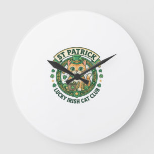 St. Patrick Glücklicher Irischer Katze Süße Katze Große Wanduhr
