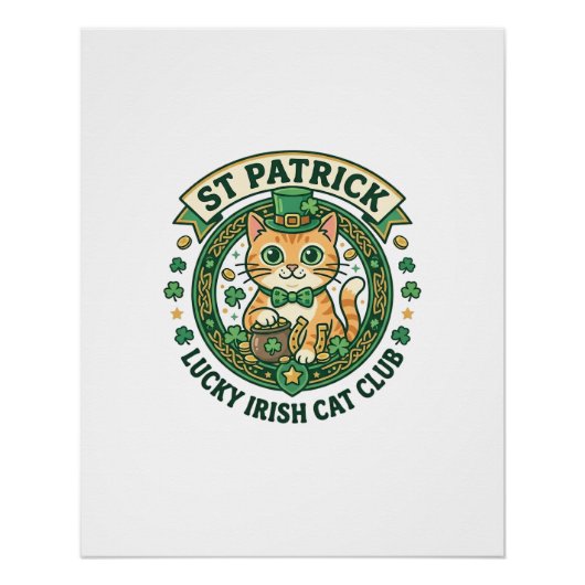 St. Patrick Glücklicher Irischer Katze Süße Katze Poster (Vorderseite)