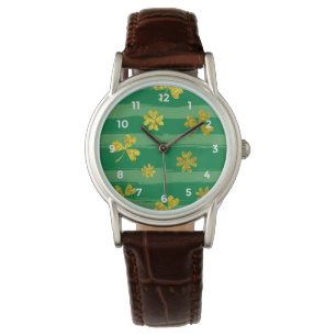 St Patrick Golden Kleeblatt, grüne Streifen Armbanduhr