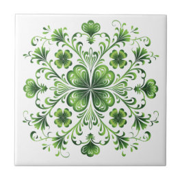 St Patrick Green Clover Mandala Illustration Fliese