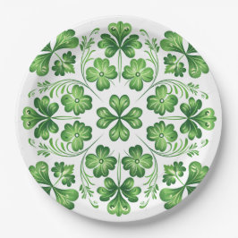 St. Patrick Green Clover Symmetrische Illustration Pappteller
