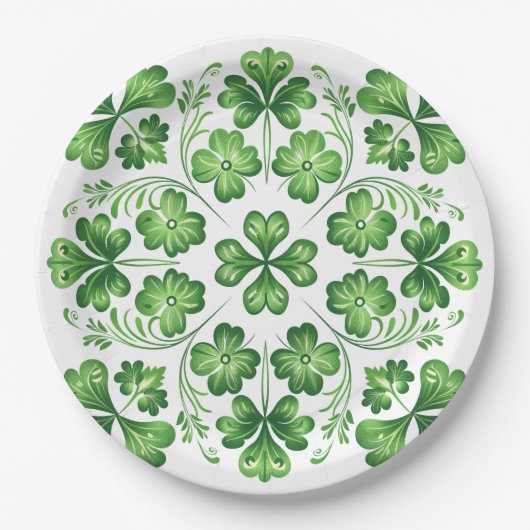 St. Patrick Green Clover Symmetrische Illustration Pappteller (Vorderseite)