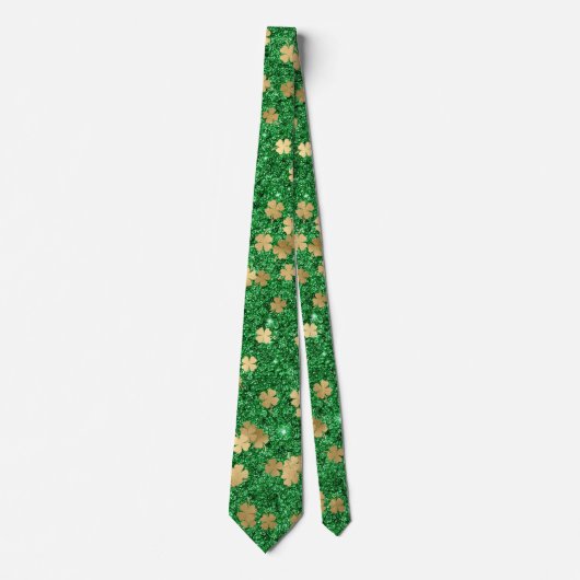 St Patrick Green Gold Clover Kleeblatt Confetti Fu Krawatte (Vorderseite)