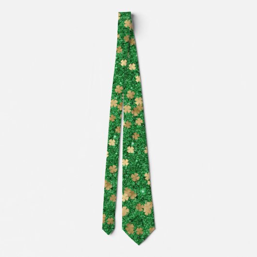 St Patrick Green Gold Clover Kleeblatt Confetti Fu Krawatte (Rückseite)