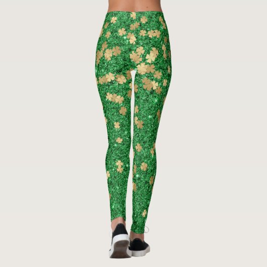 St Patrick Green Gold Clover Kleeblatt Confetti Fu Leggings (Rückseite)