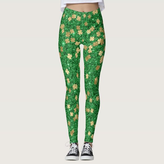 St Patrick Green Gold Clover Kleeblatt Confetti Fu Leggings (Vorderseite)