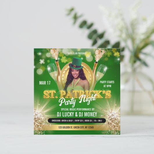 St Patrick Green Gold Party Flyer Einladung (Stehend Vorderseite)