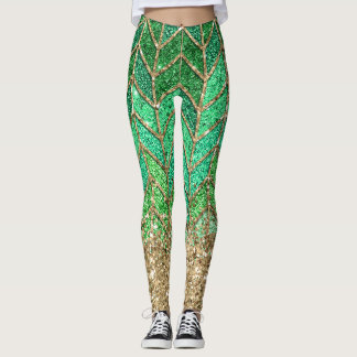 St Patrick Green Gradient Sparkle Glitzer Gold Spa Leggings