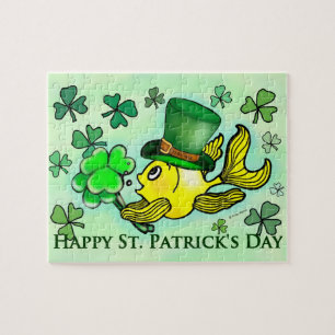 St Patrick grüner Koboldgoldfish u. -Kleeblätter Puzzle