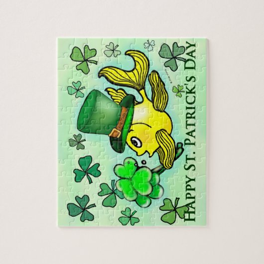 St Patrick grüner Koboldgoldfish u. -Kleeblätter Puzzle (Vertikal)