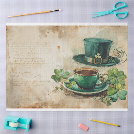 St. Patrick Hat Coffee Ephemera Collage Seidenpapier (Basteln)