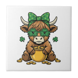 St. Patrick Highland-Kuh Topf aus Gold Vintage-Kun Fliese