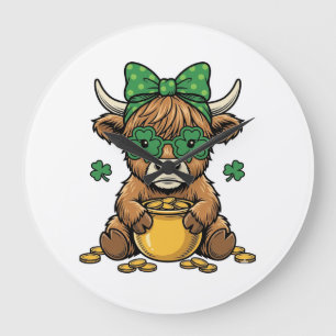 St. Patrick Highland-Kuh Topf des Goldes Vintage-K Große Wanduhr