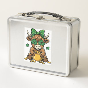 St. Patrick Highland-Kuh Topf des Goldes Vintage-K Metall Brotdose