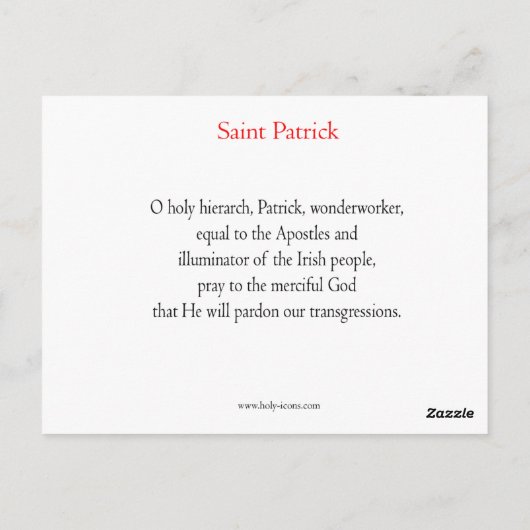 St. Patrick Icon Gebetskarte Postkarte (Rückseite)