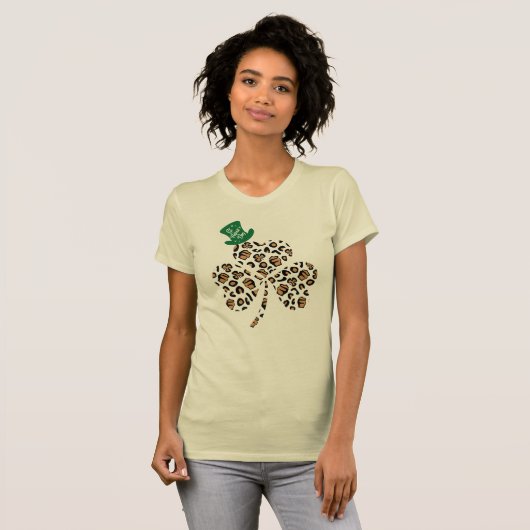 St Patrick Leopard Clover Kleeblatt Leprechaun Hat T-Shirt (Vorne ganz)