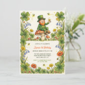 St Patrick Leprechaun 1st Birthday Green Shamrock Einladung (Stehend Vorderseite)