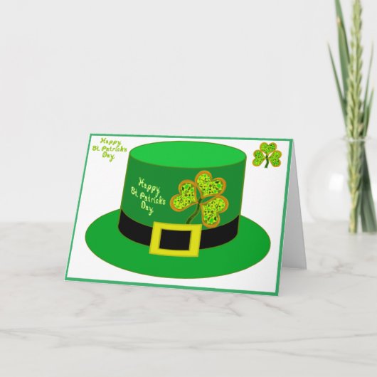 St Patrick Leprechaun Card Party Hat pdf Karte (Vorderseite)