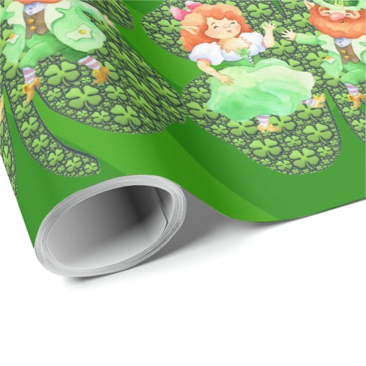 St. Patrick Leprechauns Kleeblatts Wrapping Paper Geschenkpapier (Rolleneckpunkt)