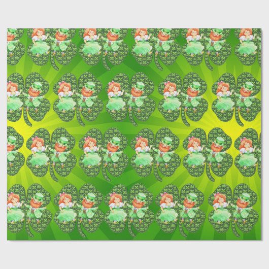 St. Patrick Leprechauns Kleeblatts Wrapping Paper Geschenkpapier (Flach)