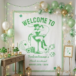 St patrick Lucky Martini Bachelorette welcome sign Wandteppich