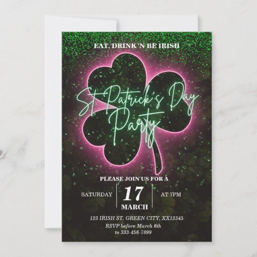 St Patrick Neon Green und Pink Flyer Einladung (Vorderseite)