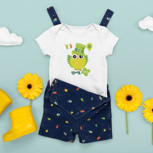 St Patrick Owl Leprechaun Hat irische Flagge Grüne Baby T-shirt